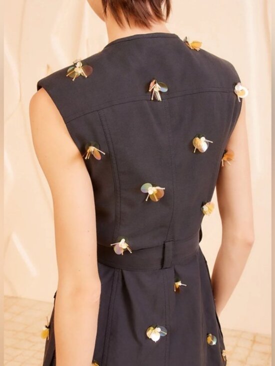 Elegant Ulla Johnson Twyla Black Floral Embellished Vest - Picture 3 of 4